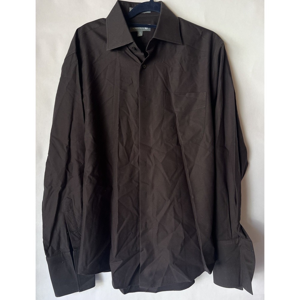 Nordstrom Mens Shirt Black Tailored Fit Button Down Non-iron 15‎ 32-33